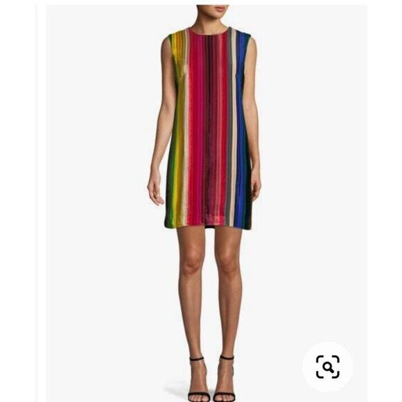 MILLY GINA RAINBOW VELVET SHIFT DRESS, SIZE 4 - Picture 1 of 8